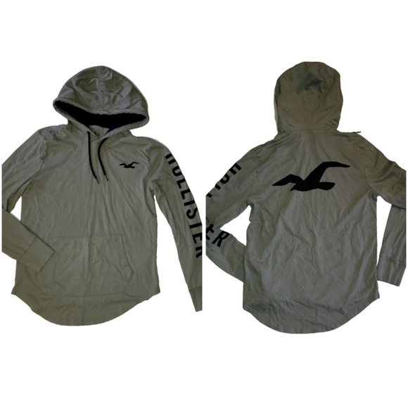 Hollister Mens Pullover TShirt Hoodie Sage/Army Green Long Sleeve Small - Picture 2 of 11